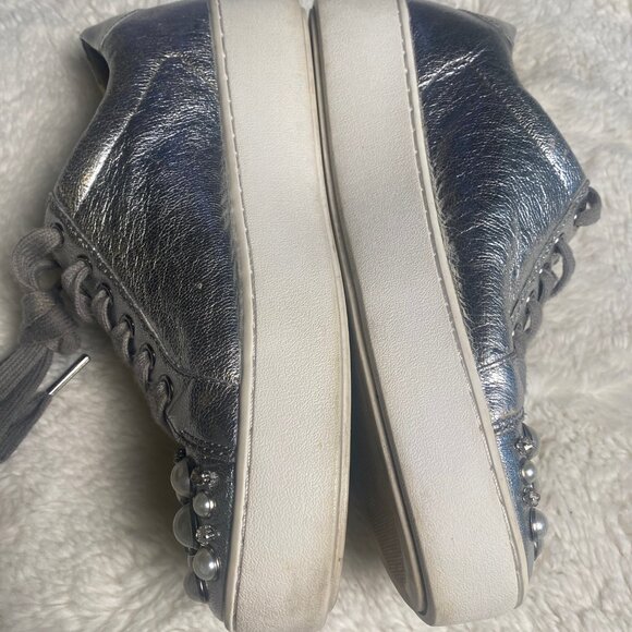 Michael Kors Silver PEARL Stud Sneakers - Picture 9 of 10